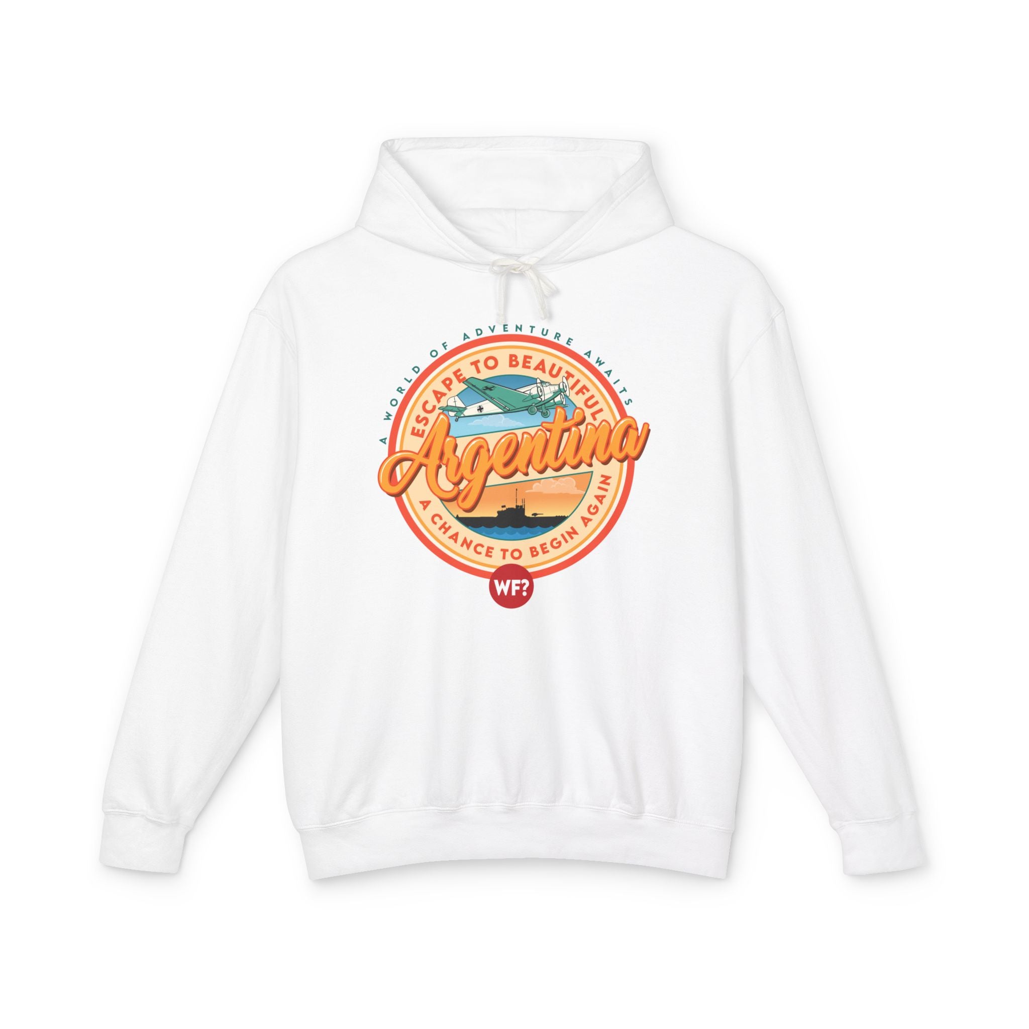 Buy white 12/5: Hilter&#39;s Escape to Argentina Limited Unisex Lightweight Hooded Sweatshirt