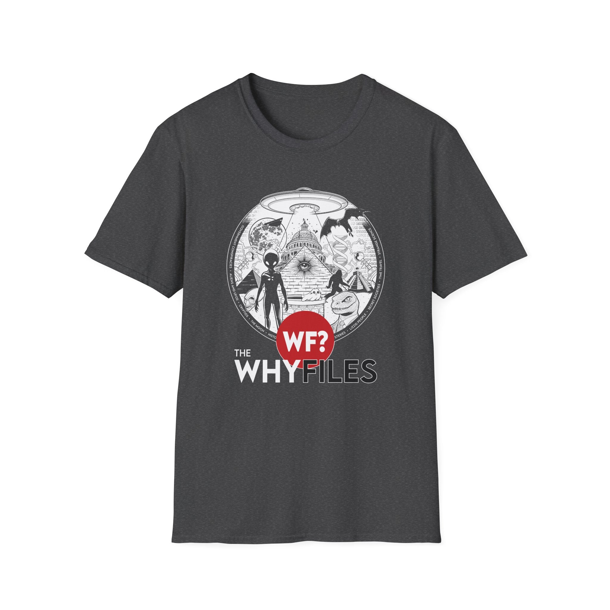 Buy dark-heather The WHY Files Everything Shirt - Unisex Softsylte