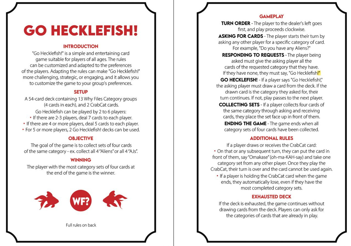 Hecklefish TWF Go Hecklefish Card Game – The Why Files